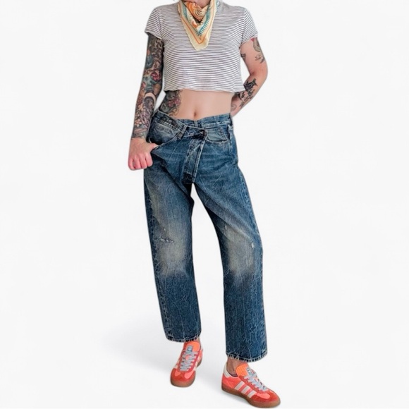 R13 Blue Relaxed Fit Jeans with Vintage Distressing